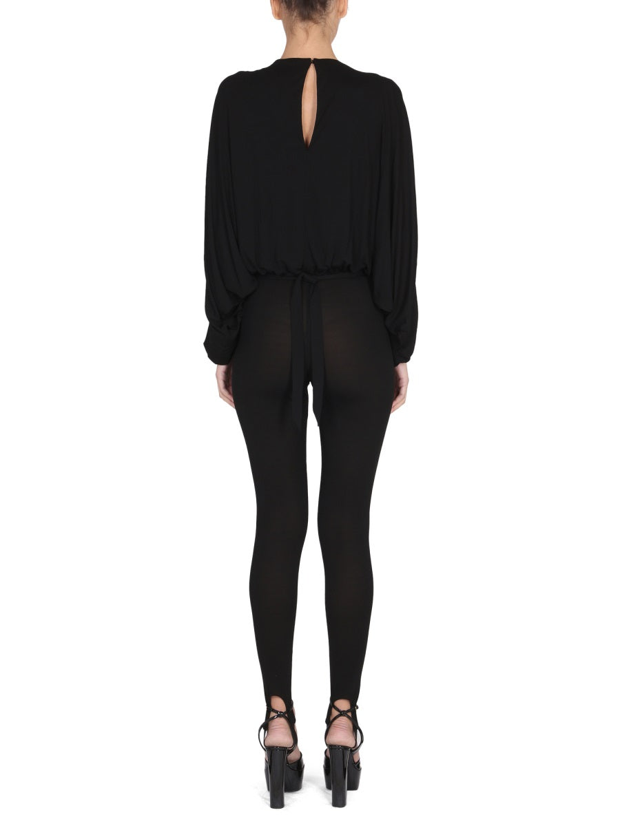 Saint Laurent Women Jumpsuit With Open Sleeves In Crepe Jersey