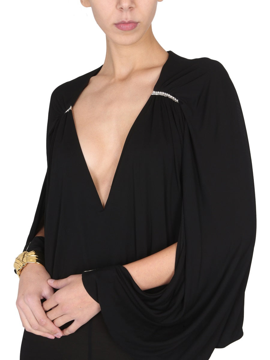 Saint Laurent Women Jumpsuit With Open Sleeves In Crepe Jersey