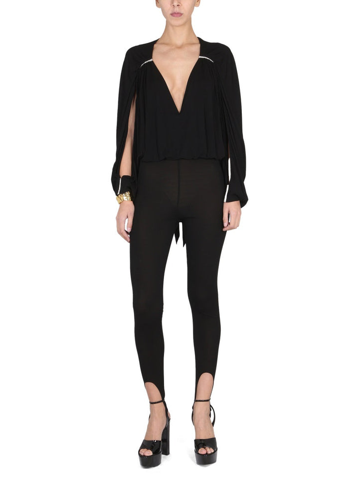 Saint Laurent Women Jumpsuit With Open Sleeves In Crepe Jersey