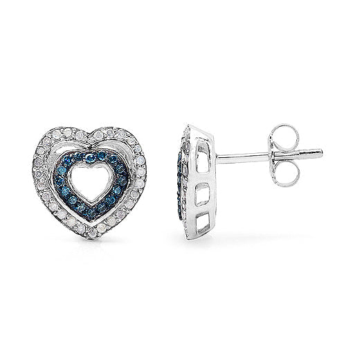 0.49 Carat Genuine Blue Diamond &amp; White Diamond .925 Sterling Silver Earrings