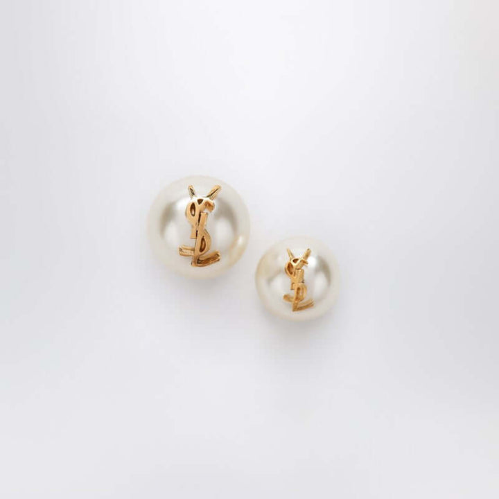 Saint Laurent Asymmetrical Earrings With Pearl And Cassandre Logo Women