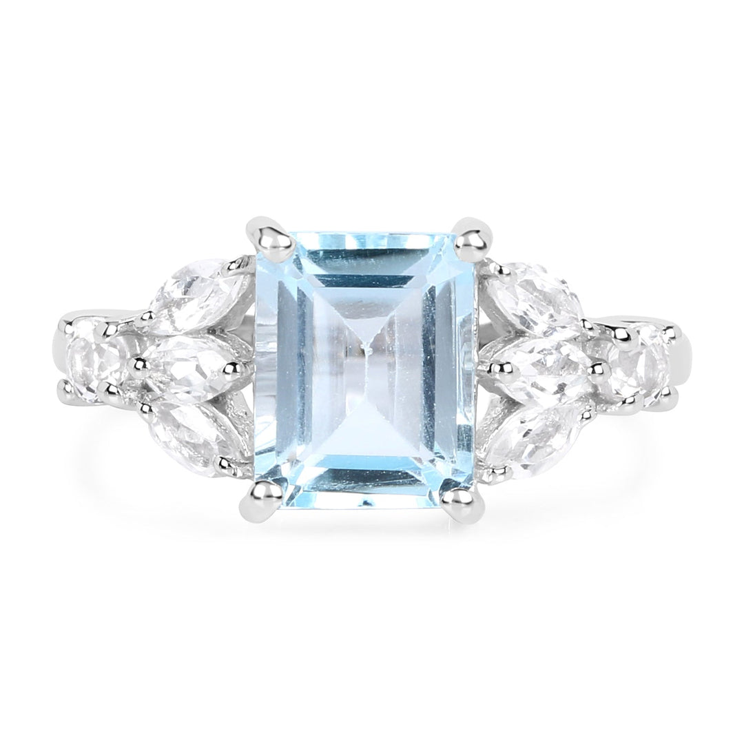 3.38 Carat Genuine Blue Topaz &amp; White Topaz .925 Sterling Silver Ring