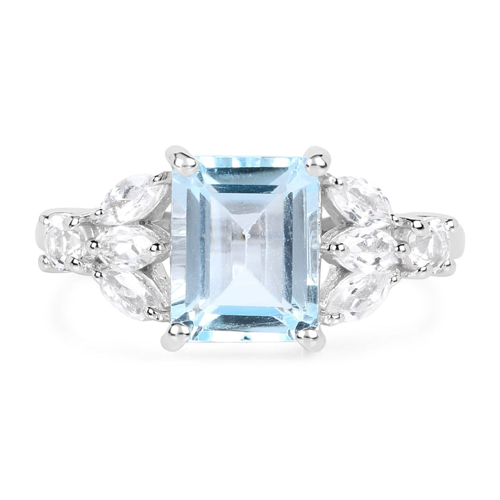 3.38 Carat Genuine Blue Topaz &amp; White Topaz .925 Sterling Silver Ring