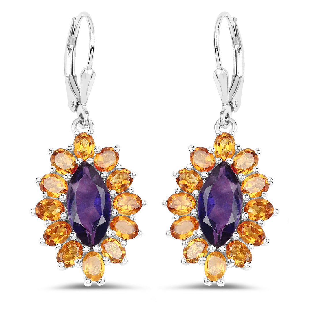 6.54 Carat Genuine Amethyst &amp; Madeira Citrine .925 Sterling Silver Earrings