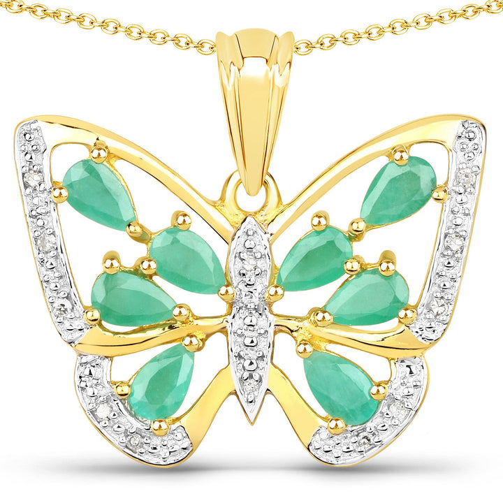 1.90 Carat Genuine Emerald and White Diamond .925 Sterling Silver Pendant