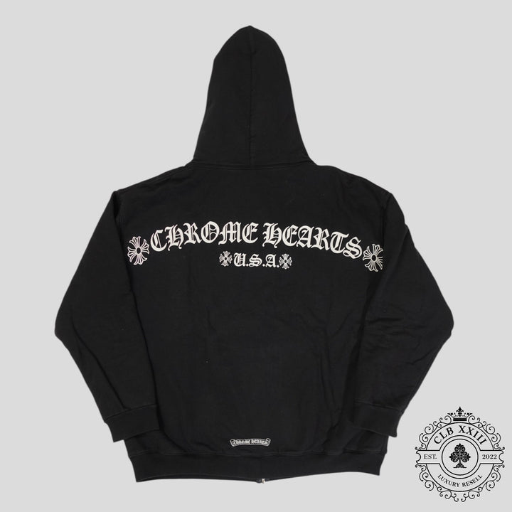 Chrome Hearts T Bar Logo Thermal Zip Up Hoodie in Black