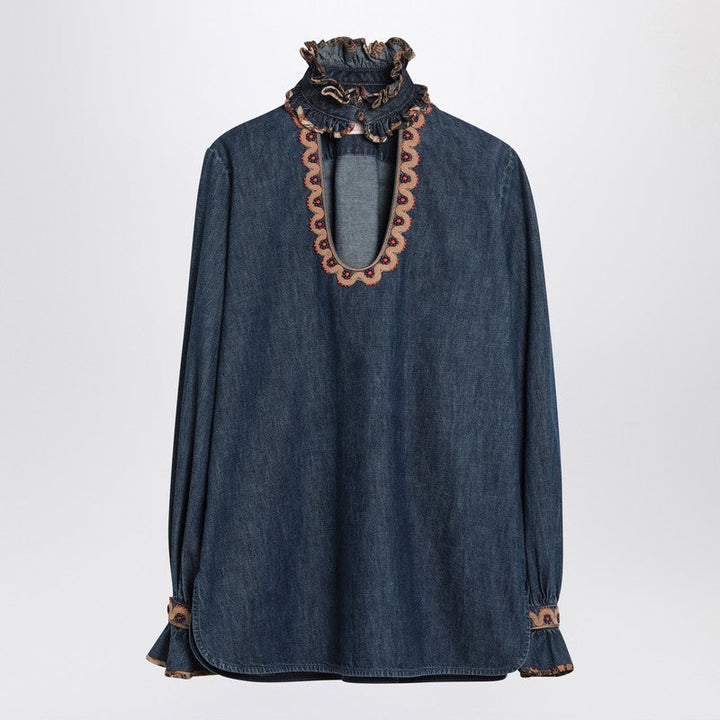 Valentino Blue Denim Blouse With Embroidered Edges Women