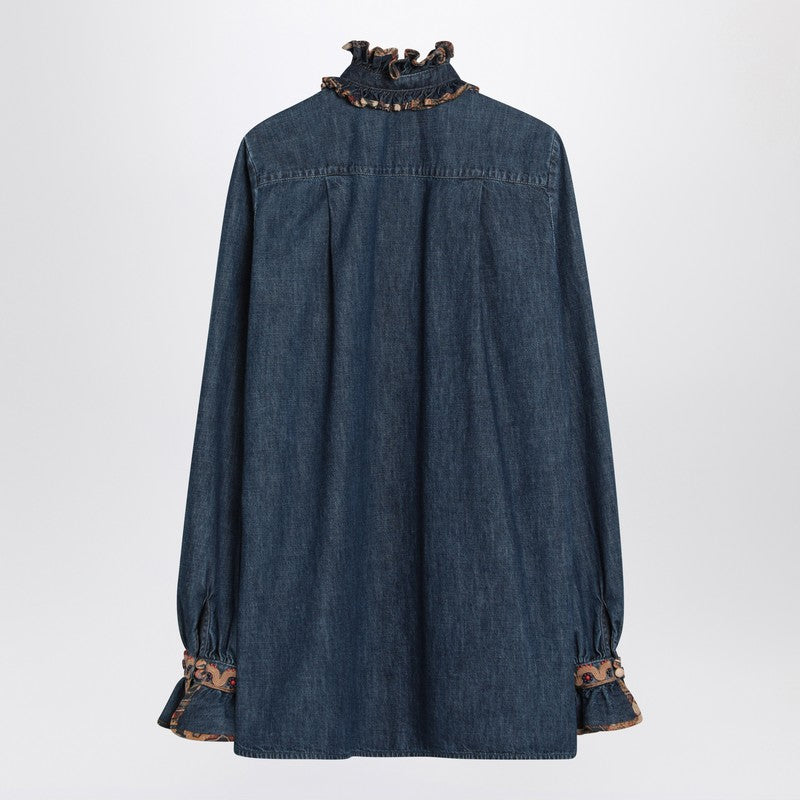Valentino Blue Denim Blouse With Embroidered Edges Women