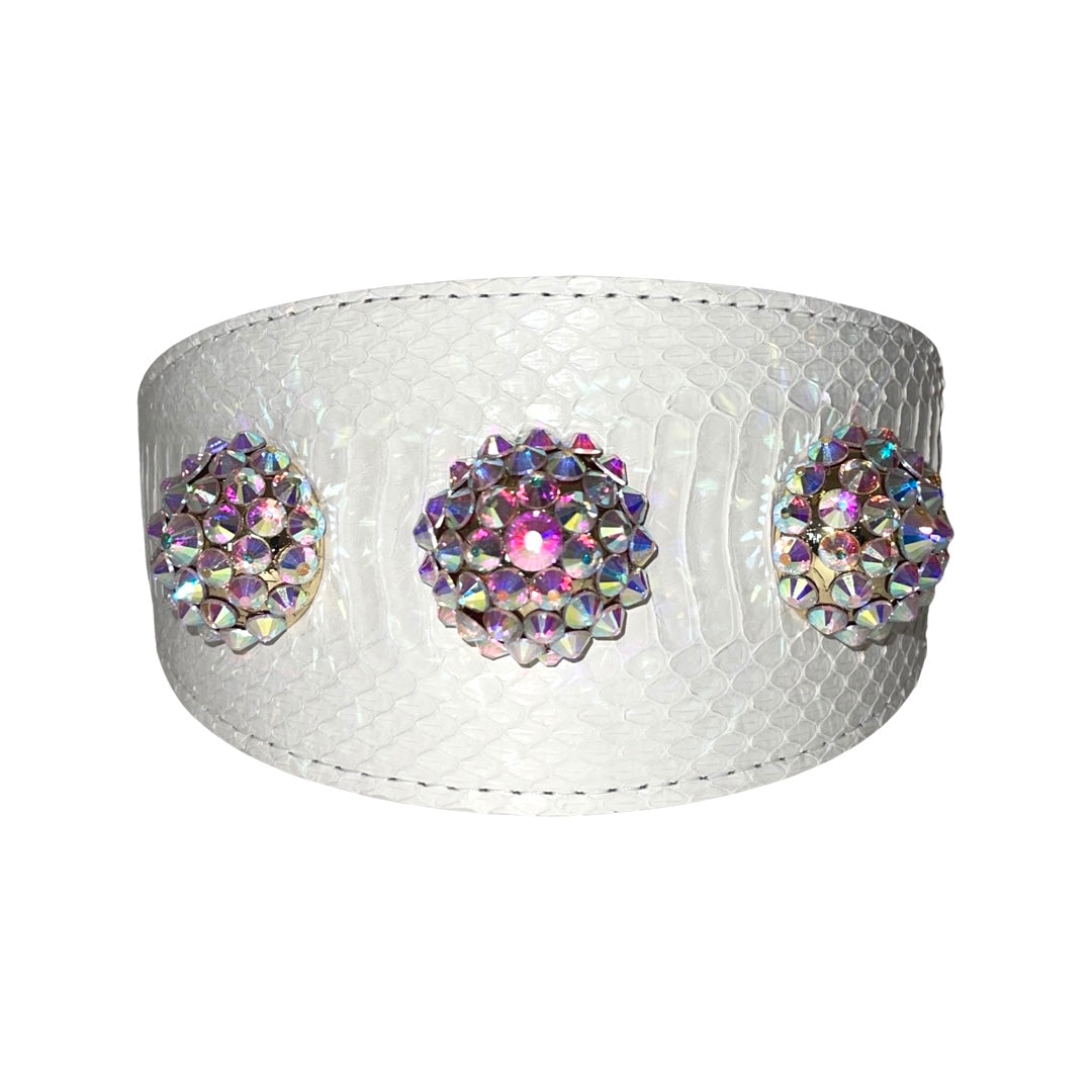 Stunning Matte White 3” Wide Style Collar &amp; Leash Set, With Our Custom Swarovski Rivets