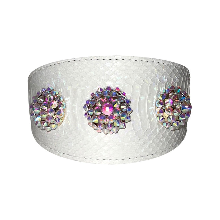 Stunning Matte White 3” Wide Style Collar &amp; Leash Set, With Our Custom Swarovski Rivets