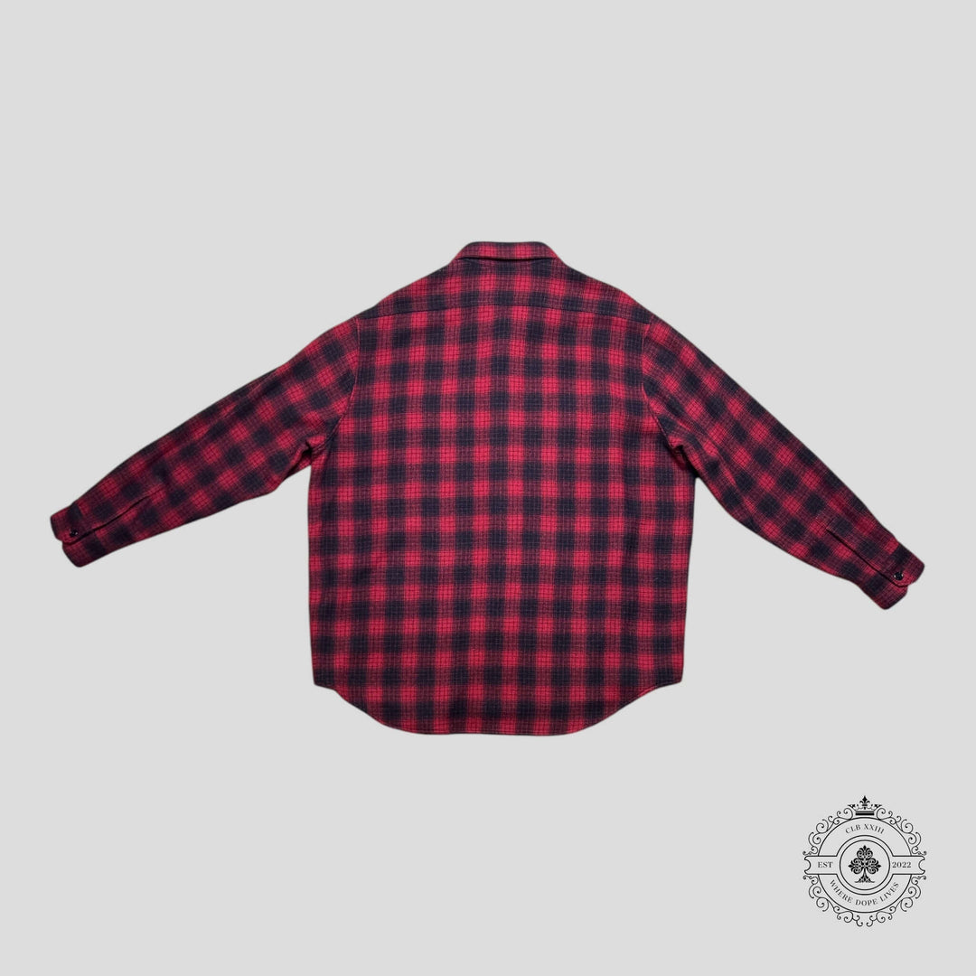 Celine Heavy Wool Flannel Oversized Shirt in Red/Black