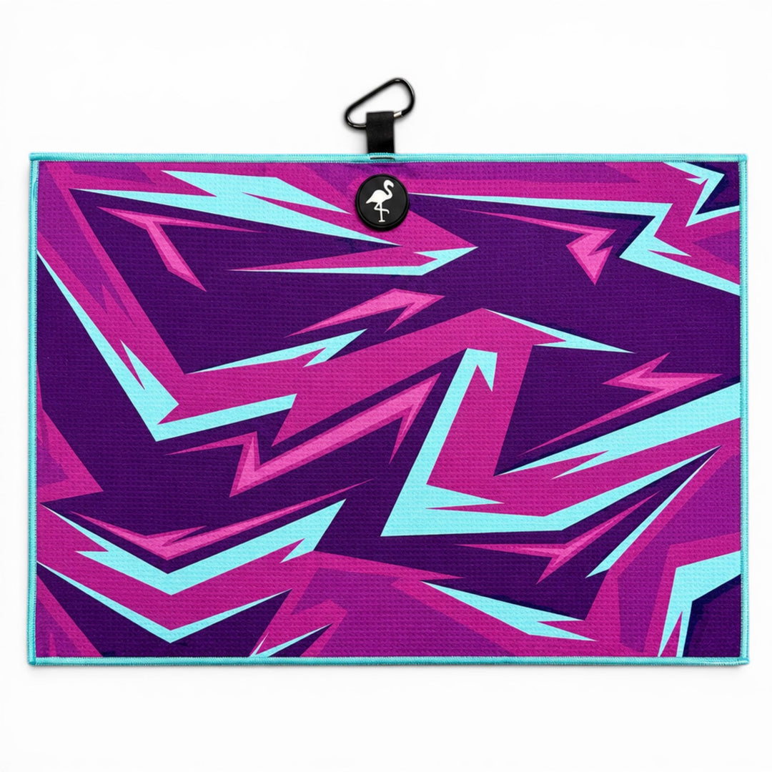 Neon Shockwave Golf Towel | 24” x 16” Microfiber Towel | Magnetic Clip &amp; Carabiner | Premium Golf Accessory