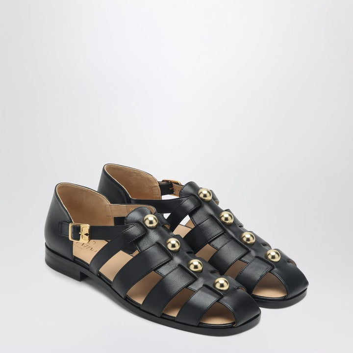 Valentino Garavani Black Leather Fisherman Sandals With Studs Men