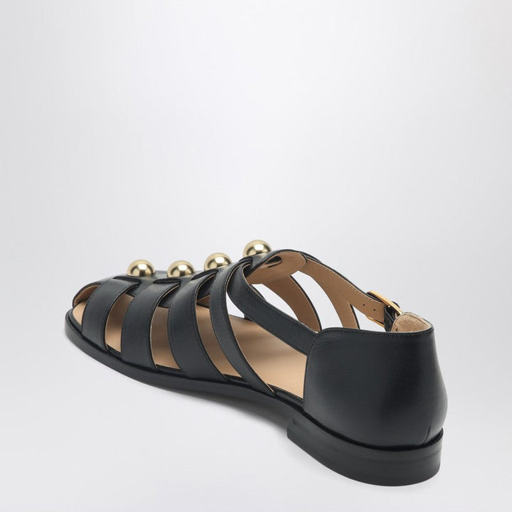 Valentino Garavani Black Leather Fisherman Sandals With Studs Men