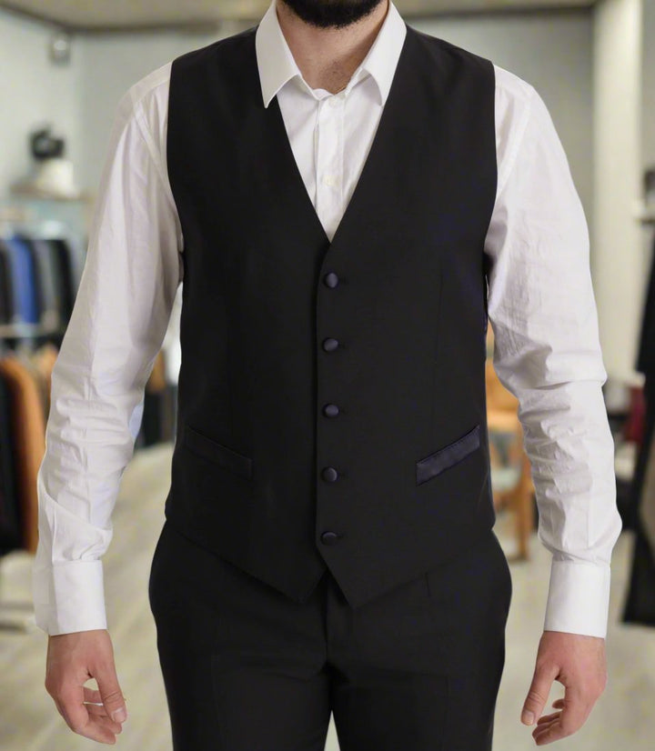 DOLCE & GABBANA Elegant Black Three-Piece Wool Blend Suit