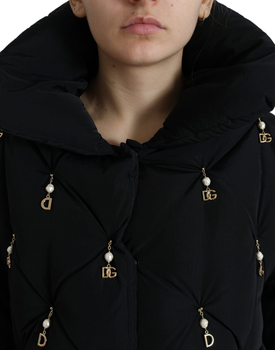 DOLCE & GABBANA Elegant Quilted Jacket with Pearl Embellishment