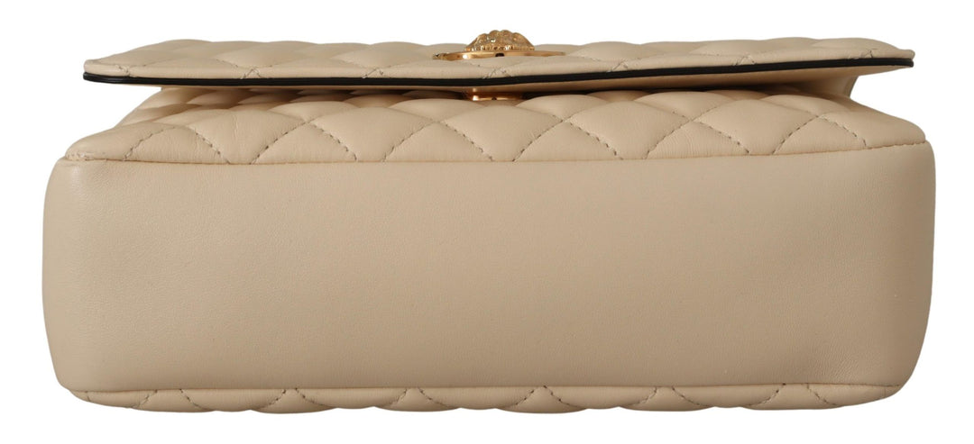 VERSACE diamond quilted White Nappa Leather Shoulder Bag