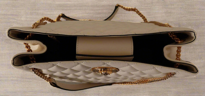 Bolso tote elegante de piel napa acolchada color blanco de VERSACE