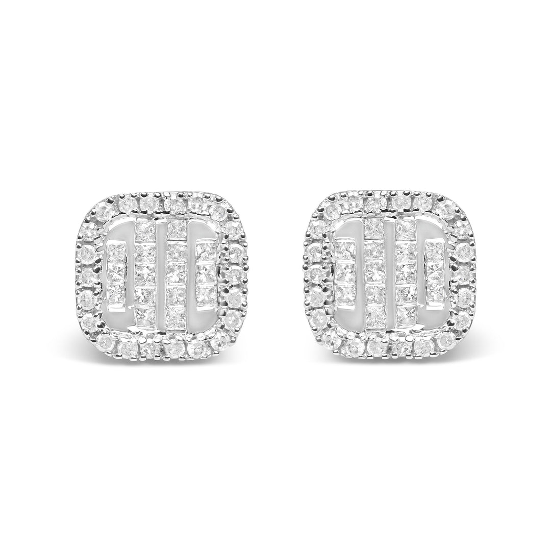 10K White Gold Invisible Set 1/2 Cttw Diamond Composite and Halo Stud Earrings (H-I Color, I1-I2 Clarity)
