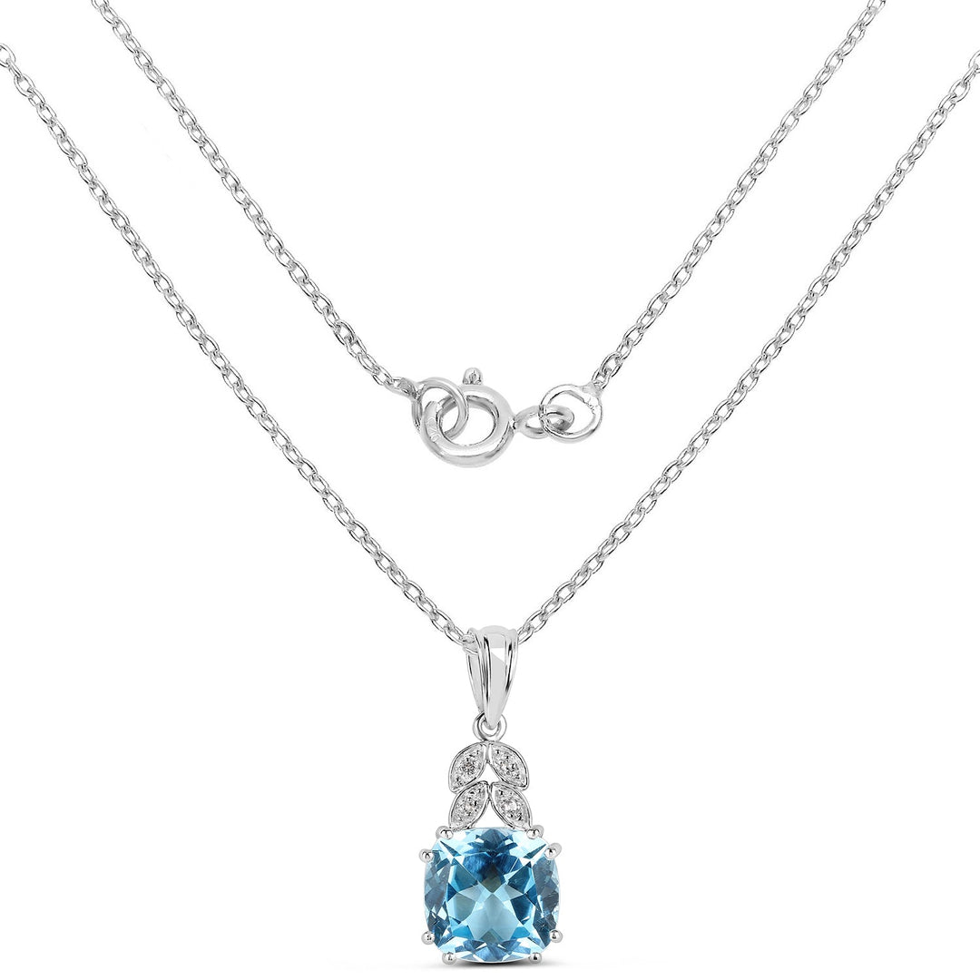 6.97 Carat Genuine Blue Topaz and White Topaz .925 Sterling Silver Pendant