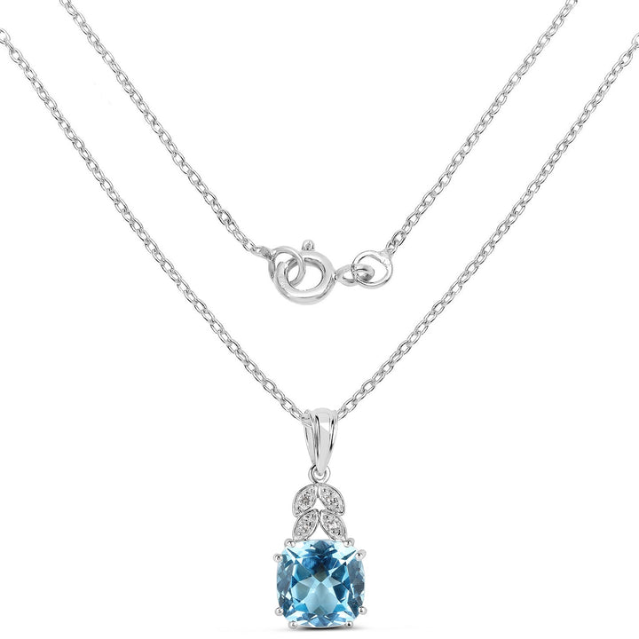 6.97 Carat Genuine Blue Topaz and White Topaz .925 Sterling Silver Pendant