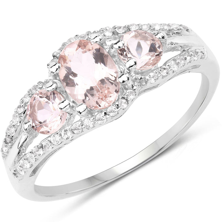 1.40 Carat Genuine Morganite &amp; White Topaz .925 Sterling Silver Ring
