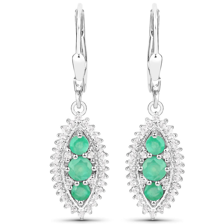 3.52 Carat Genuine Zambian Emerald and White Topaz .925 Sterling Silver 3 Piece Jewelry Set (Ring, Earrings, and Pendant w/ Chain)