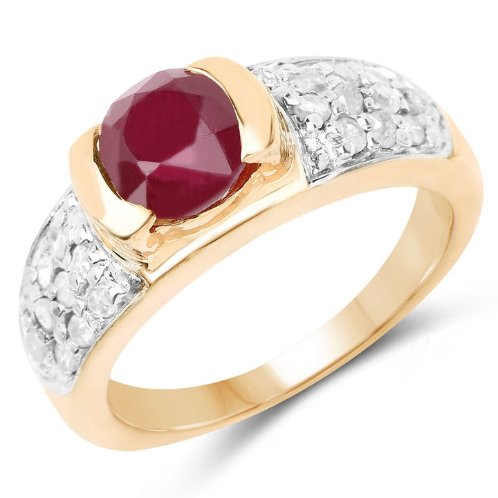 14K Rose Gold Plated 1.95 Carat Genuine Glass Filled Ruby &amp; White Diamond .925 Sterling Silver Ring