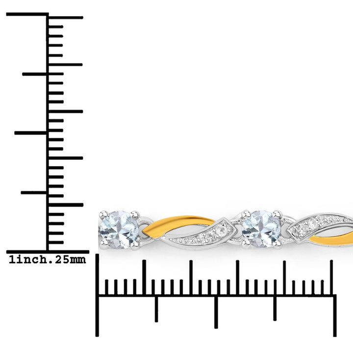 0.74 Carat Genuine Aquamarine and White Sapphire .925 Sterling Silver Bracelet
