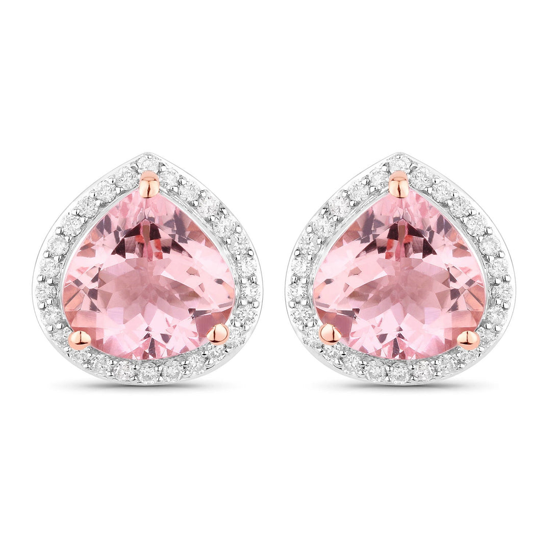 3.27 Carat Genuine Morganite and White Diamond 14K Rose Gold Earrings
