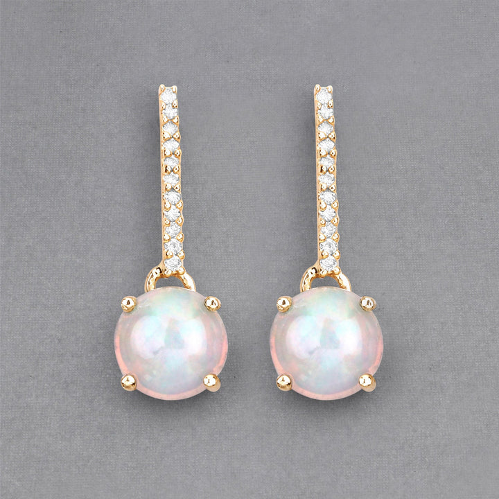 1.06 Carat Genuine Ethiopian Opal and White Diamond 10K Yellow Gold Earrings
