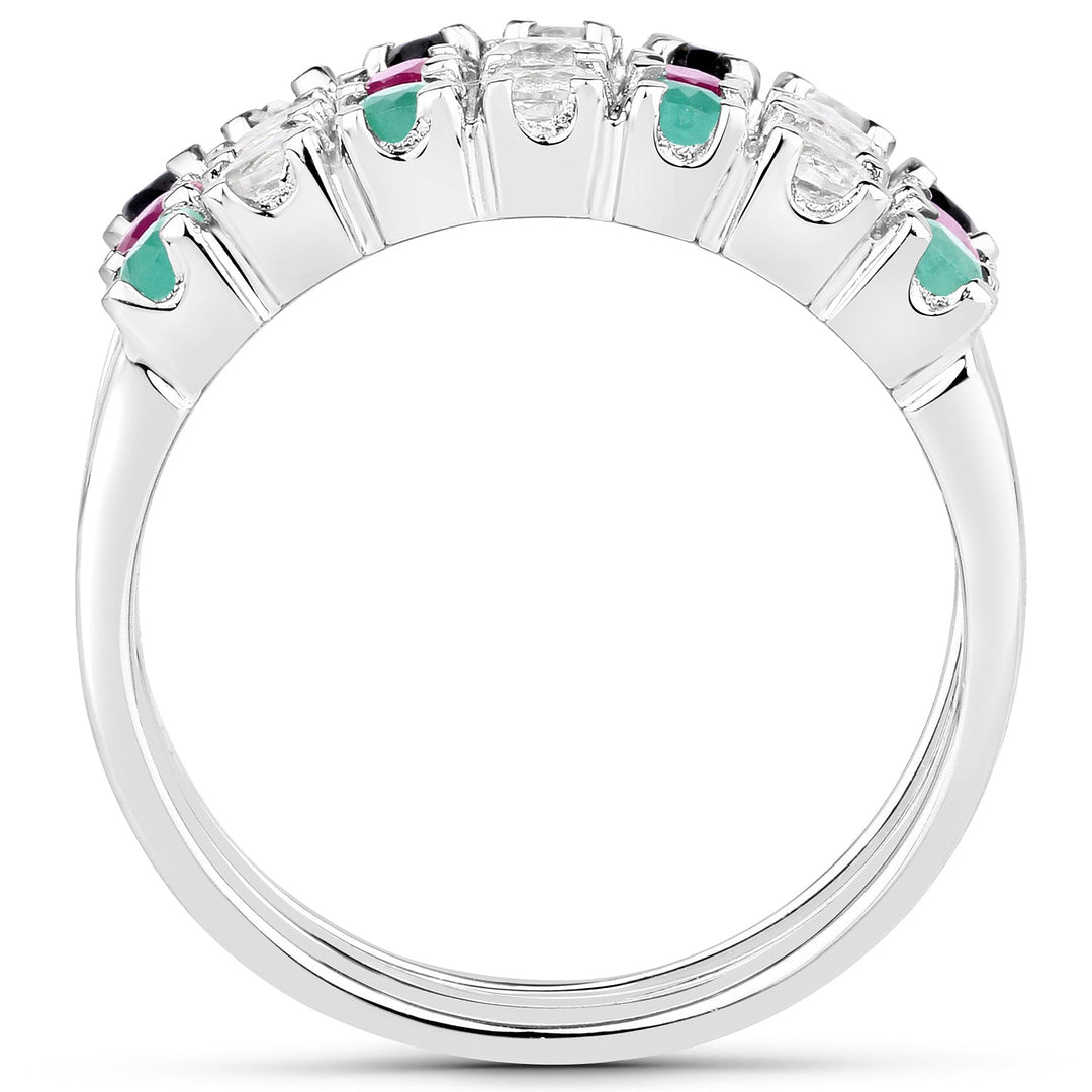 1.44 Carat Genuine Multi Stones .925 Sterling Silver Ring