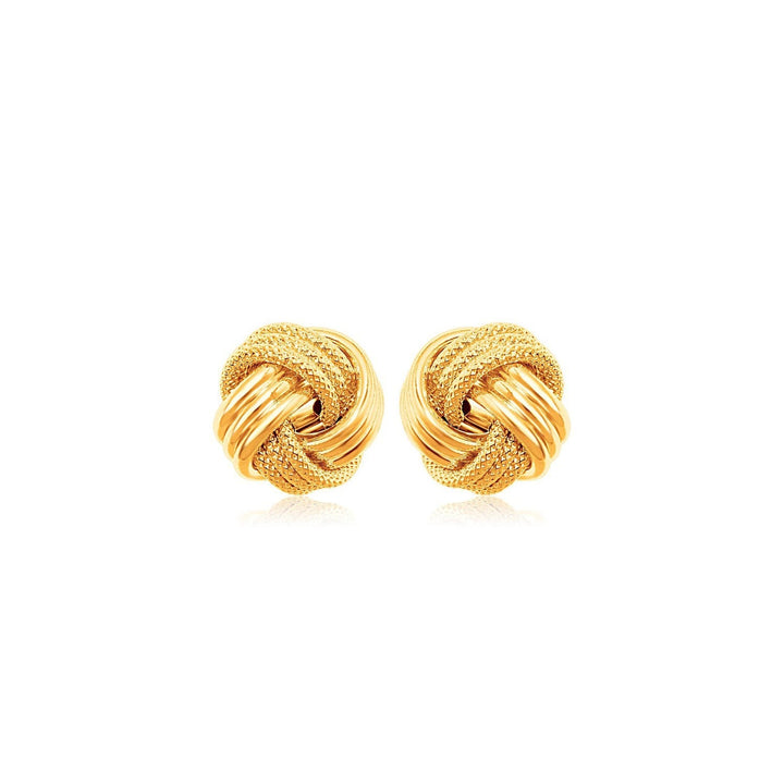 10k Yellow Gold Love Knot with Ridge Texture Earrings
