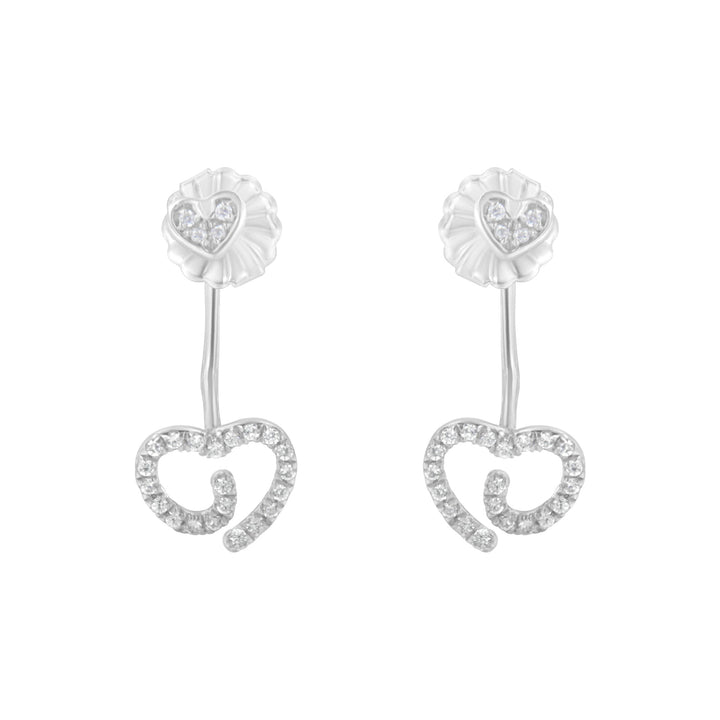 .925 Sterling Silver 1/4 Cttw Diamond Swirl Heart Front/Back Earrings (I-J Color, I2-I3 Clarity)