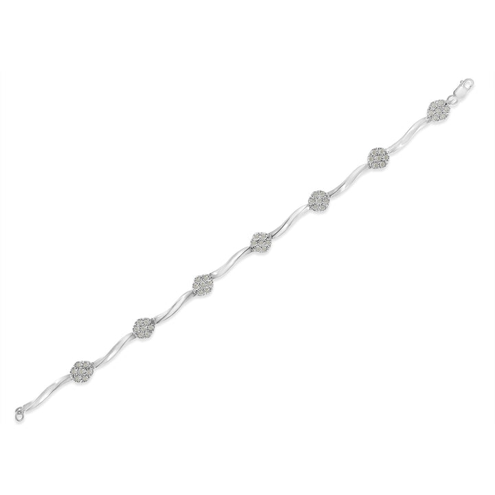 .925 Sterling Silver 1.0 cttw Miracle-Set Diamond 7 Stone Floral Cluster Link Bracelet (I-J Color, I3 Clarity) -7"