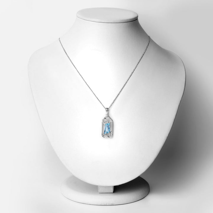 4.57 Carat Genuine Swiss Blue Topaz & White Topaz .925 Sterling Silver Pendant