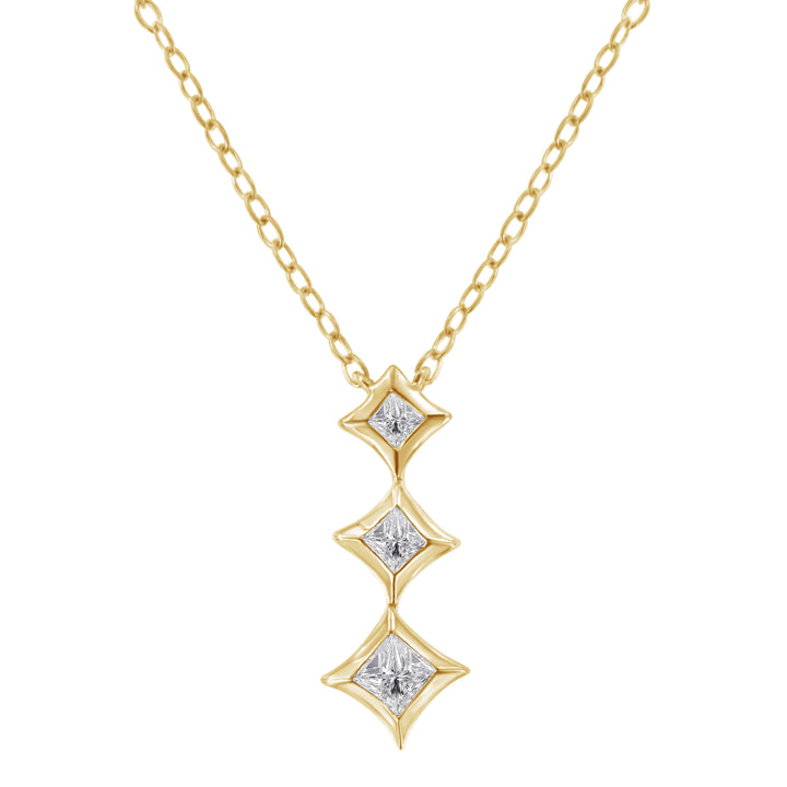 10K White Gold 1/5 Cttw Princess Cut Diamond 3 Stone Drop 18" Pendant Necklace (H-I Color, SI2-I1 Clarity)