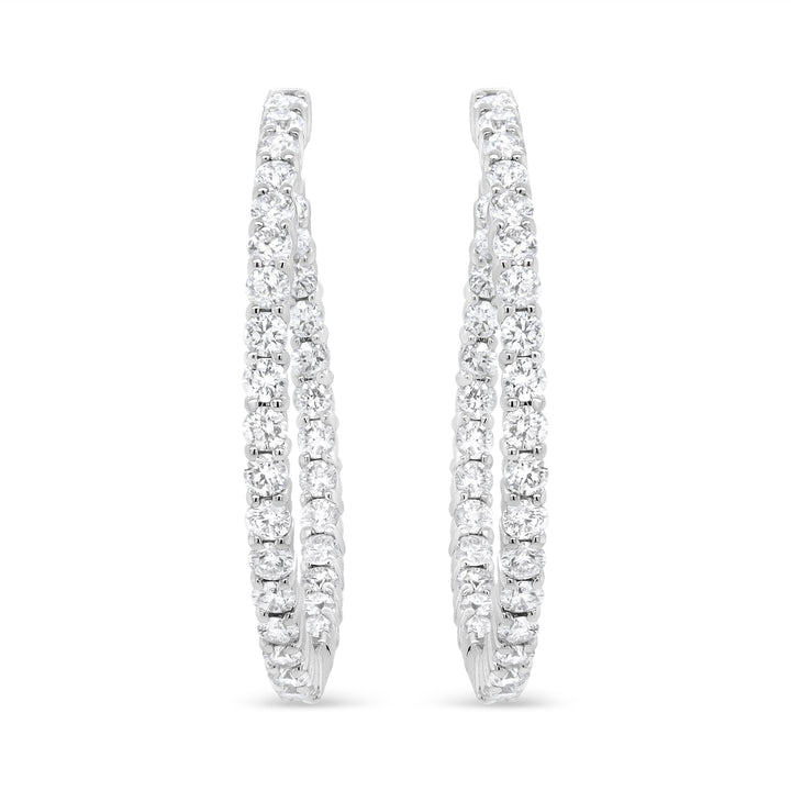 18K White Gold 3 5/8 Cttw Round Diamond Curved Inside-Outside Hoop Earrings (F-G Color, VS1-VS2 Clarity)