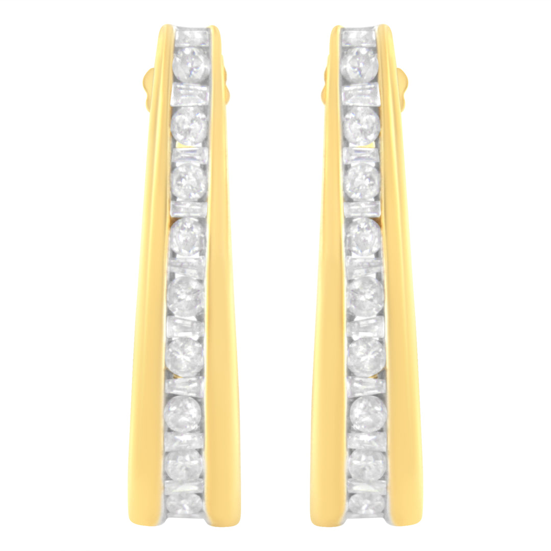10K Yellow Gold 1 cttw Channel Set Diamond J-Hoop Earrings (H-I Clarity, I1-I2 Color)