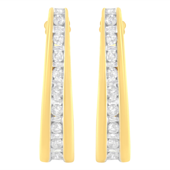 10K Yellow Gold 1 cttw Channel Set Diamond J-Hoop Earrings (H-I Clarity, I1-I2 Color)