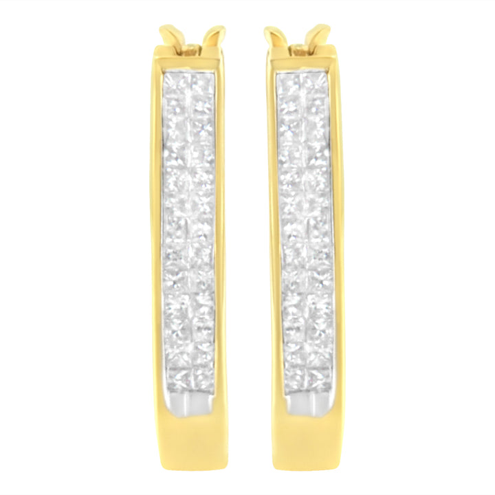 10K Yellow Gold 1/2 Cttw Invisible Set Princess-cut Diamond Hoop Earrings (H-I Color, SI2-I1 Clarity)