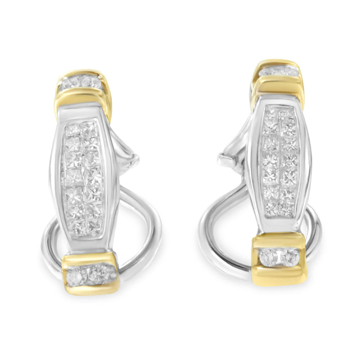 14K Two-Toned Gold Round and Princess Cut Diamond Earrings (0.5 cttw, H-I Color, SI2-I1 Clarity)