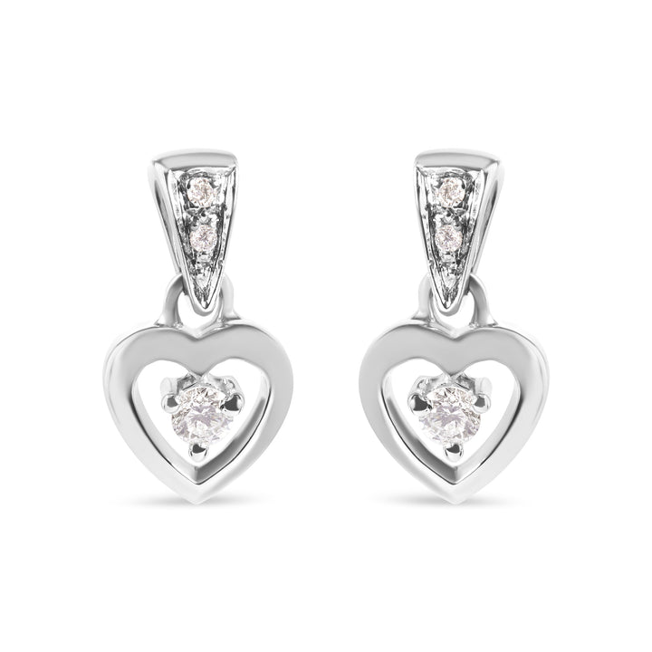 14K White Gold 1/6 Cttw Diamond Dangle Heart Stud Earrings (H-I, SI2-I1)