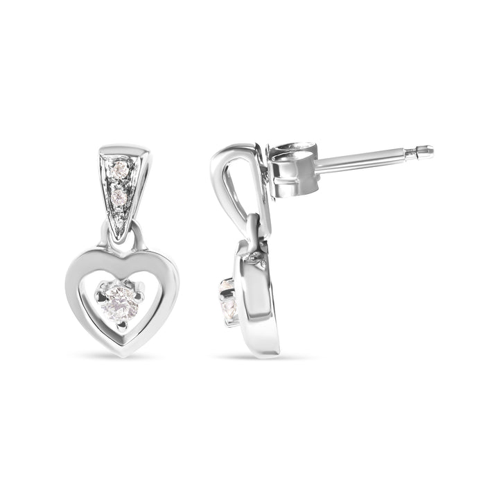 14K White Gold 1/6 Cttw Diamond Dangle Heart Stud Earrings (H-I, SI2-I1)