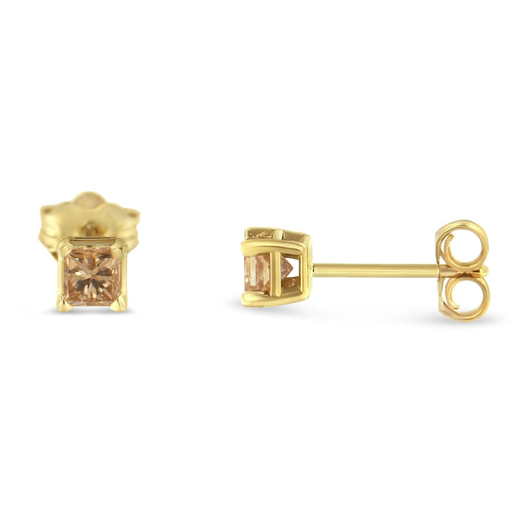 IGI Certified 3/8 Cttw Princess-Cut Square Diamond 4-Prong Solitaire Stud Earrings in 14K Yellow Gold (L-M Color, I1-I2 Clarity)