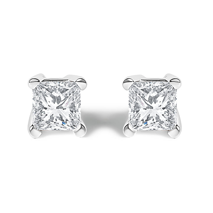 14K White Gold 1/2 Cttw Princess Cut Lab Grown Diamond Solitaire Stud Earrings (F-G Color, VS2-SI1 Clarity)