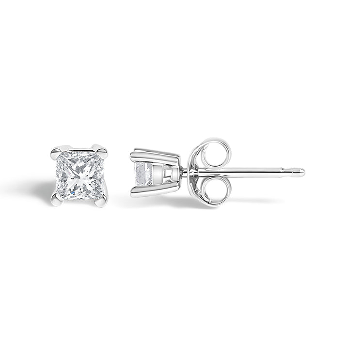 .925 Sterling Silver 1/4 Cttw Princess-Cut Diamond Solitaire Stud Earrings (H-I Color, I3 Clarity)