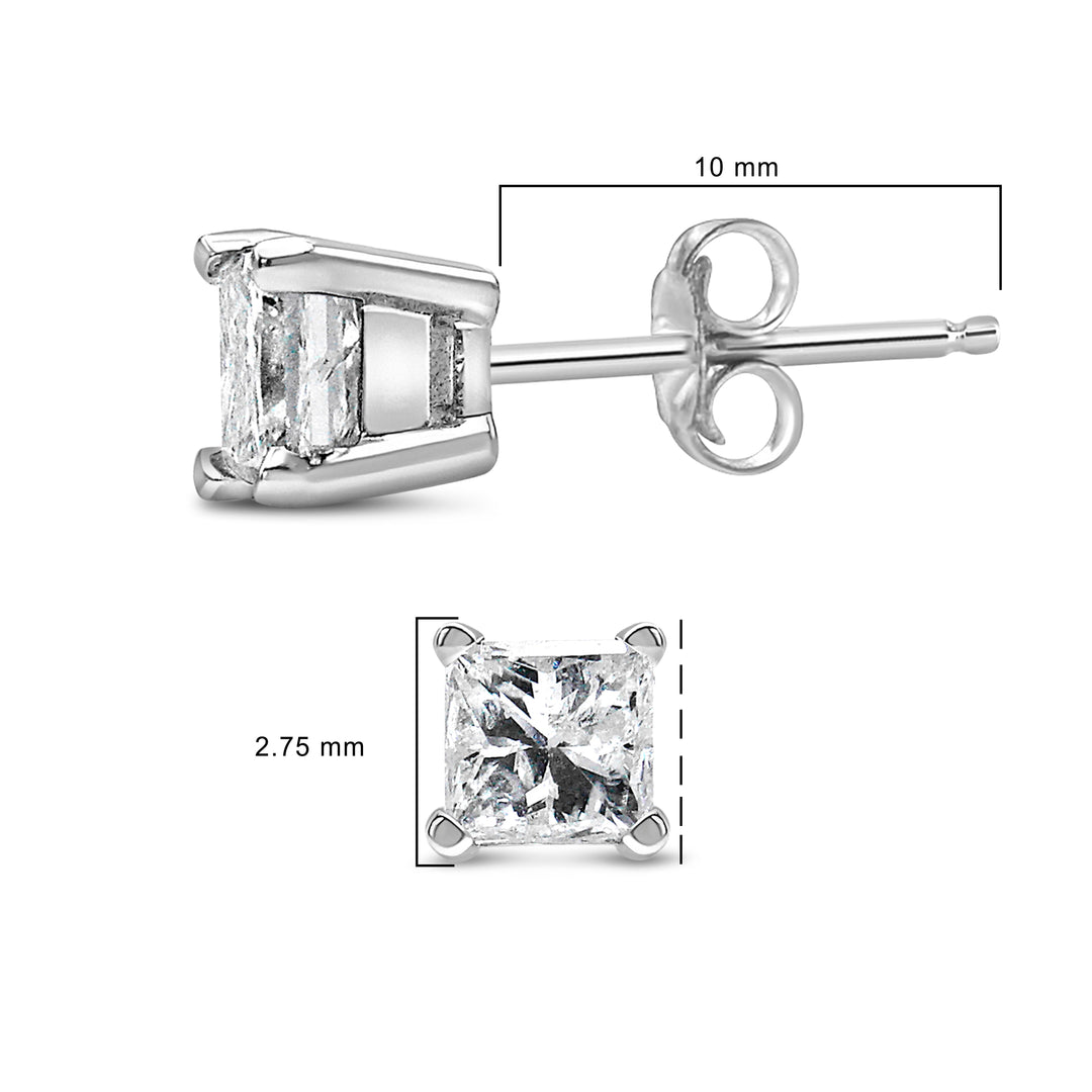 .925 Sterling Silver 1/4 Cttw Princess-Cut Diamond Solitaire Stud Earrings (H-I Color, I3 Clarity)