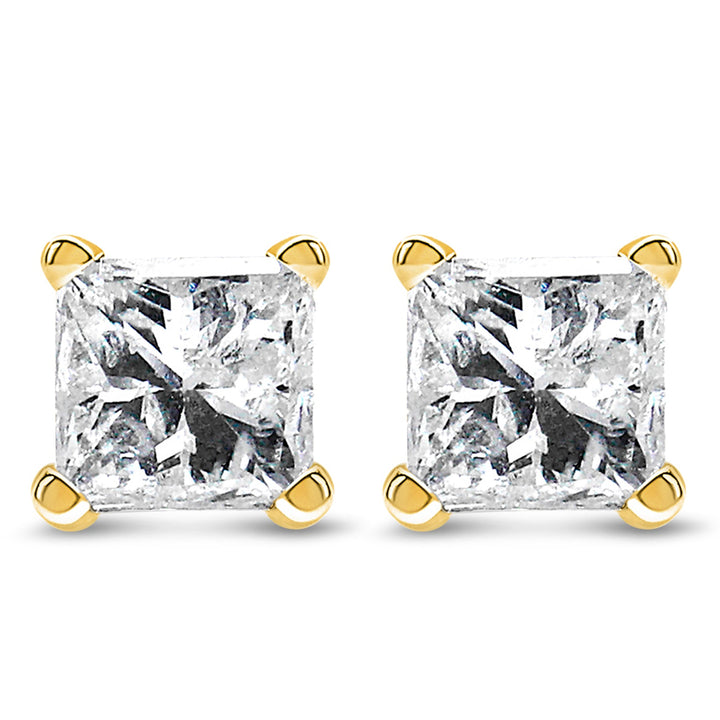 AGS Certified 14k Yellow Gold 1/4 cttw 4-Prong Set Princess-Cut Solitaire Diamond Push Back Stud Earrings (F-G Color, SI2-I1 Clarity)