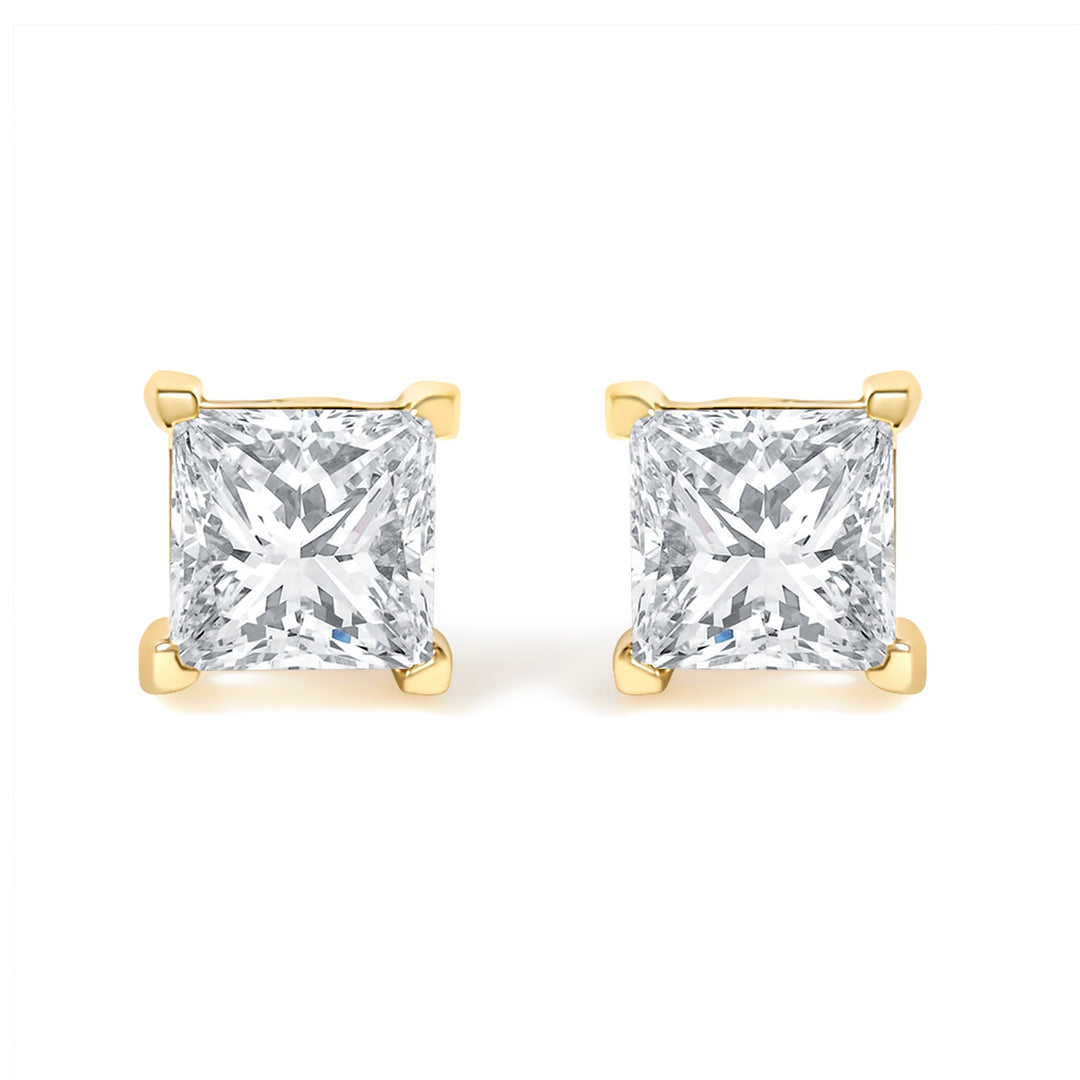 IGI Certified 3/8 Cttw Princess-Cut Square Diamond 4-Prong Solitaire Stud Earrings in 14K Yellow Gold (L-M Color, I1-I2 Clarity)